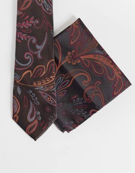 ASOS DESIGN cravatta e fazzoletto da taschino con motivo floreale bordeaux - view 1