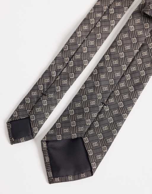 ASOS DESIGN - Cravatta e fazzoletto da taschino grigi con motivo geometrico a rombi, 3 di 3