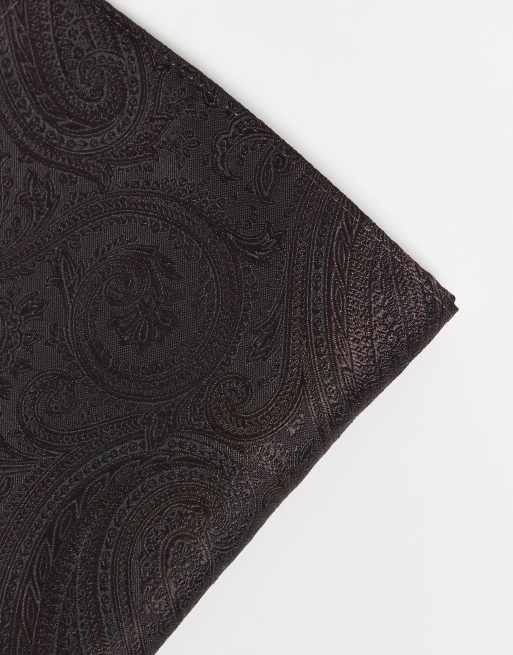 ASOS DESIGN - Cravatta e fazzoletto da taschino in raso marrone con stampa cachemire, 2 di 3