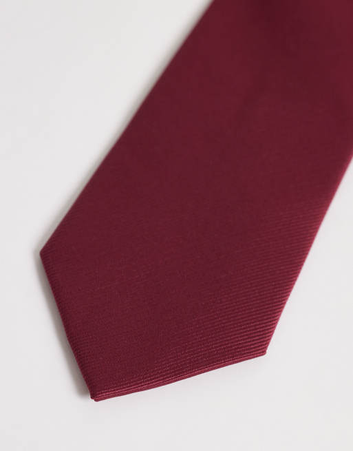ASOS DESIGN - Cravatta in raso testurizzato rosso bordeaux, 3 di 3