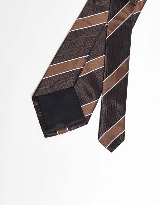 ASOS DESIGN - Cravatta larga in raso marrone a righe, 3 di 3