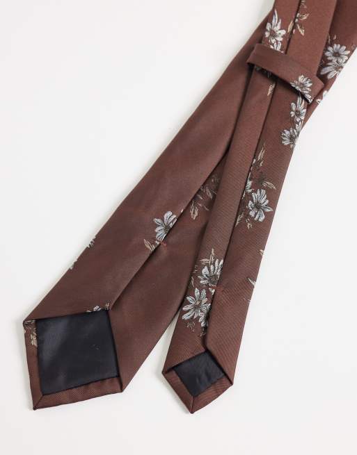 ASOS DESIGN - Cravatta marrone con stampa a fiori, 3 di 3
