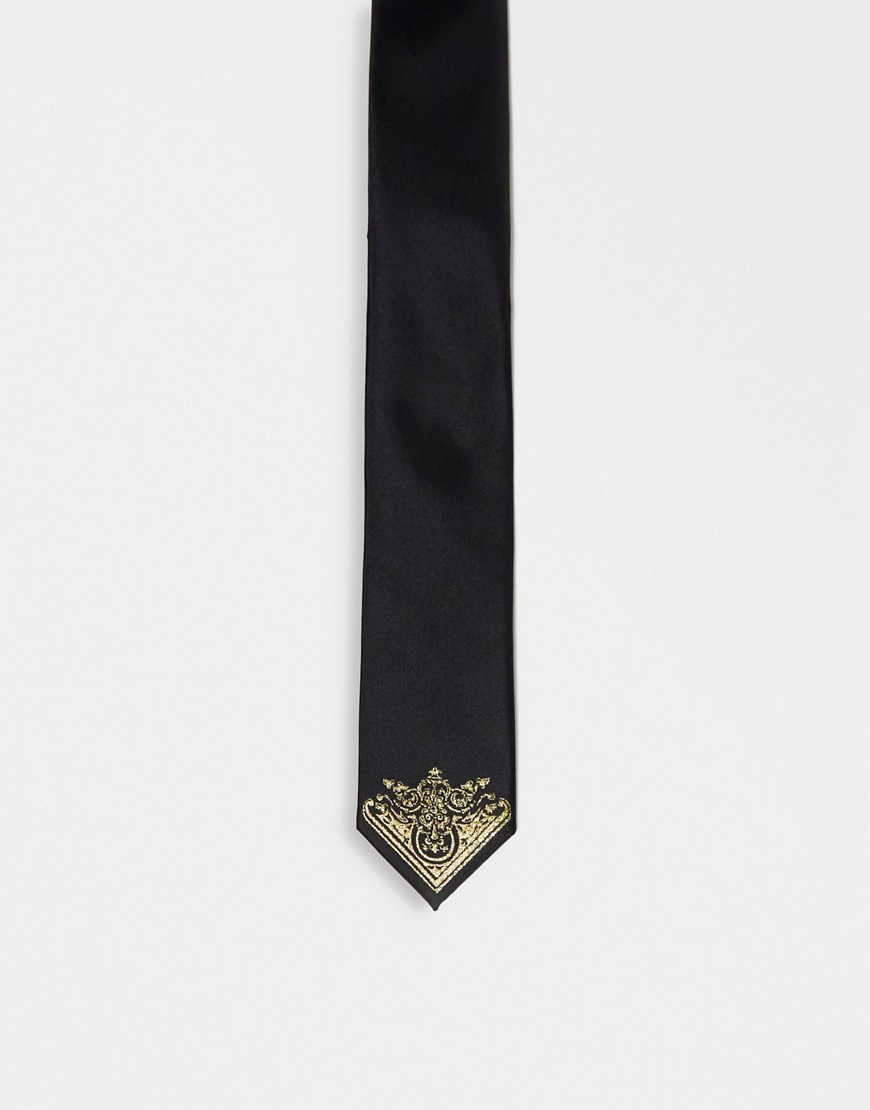 Cravatta nera con dettagli oro metallizzato-Blu navy - ASOS DESIGN Cravatta uomo Blu navy