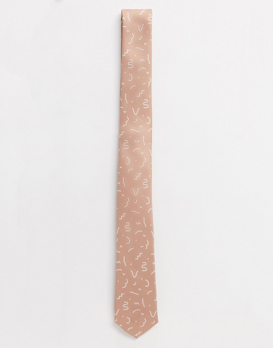 ASOS DESIGN - Cravatta rosa polvere con stampa di scarabocchi