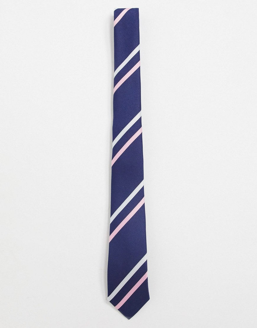ASOS DESIGN - Cravatta slim a righe blu navy e rosa