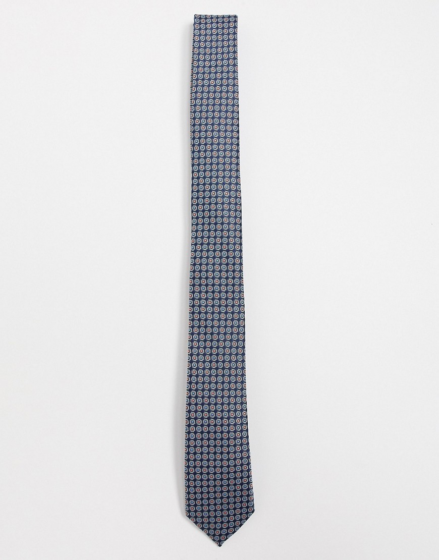 ASOS DESIGN - Cravatta slim blu navy con stampa geometrica