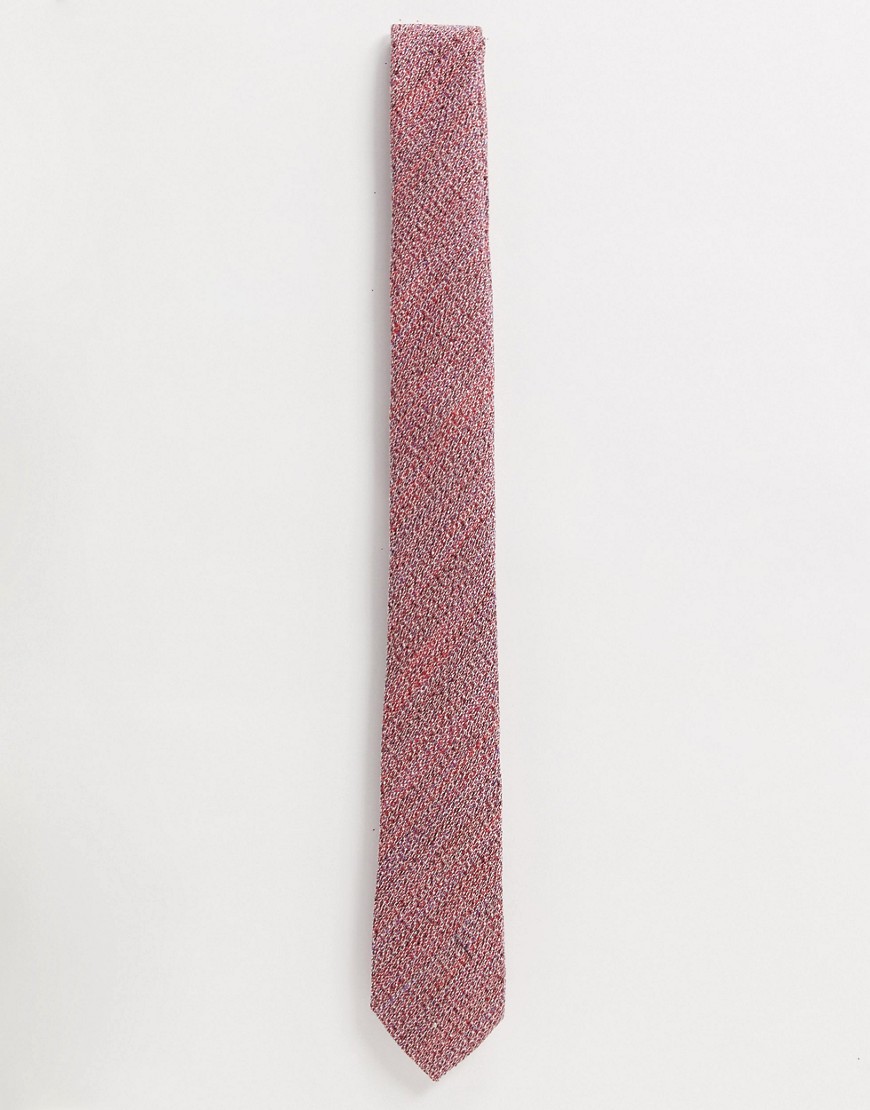 ASOS DESIGN - Cravatta slim testurizzata a spina di pesce rossa-Rosso