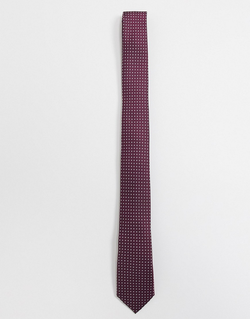 ASOS DESIGN - Cravatta sottile a pois bordeaux-Rosso