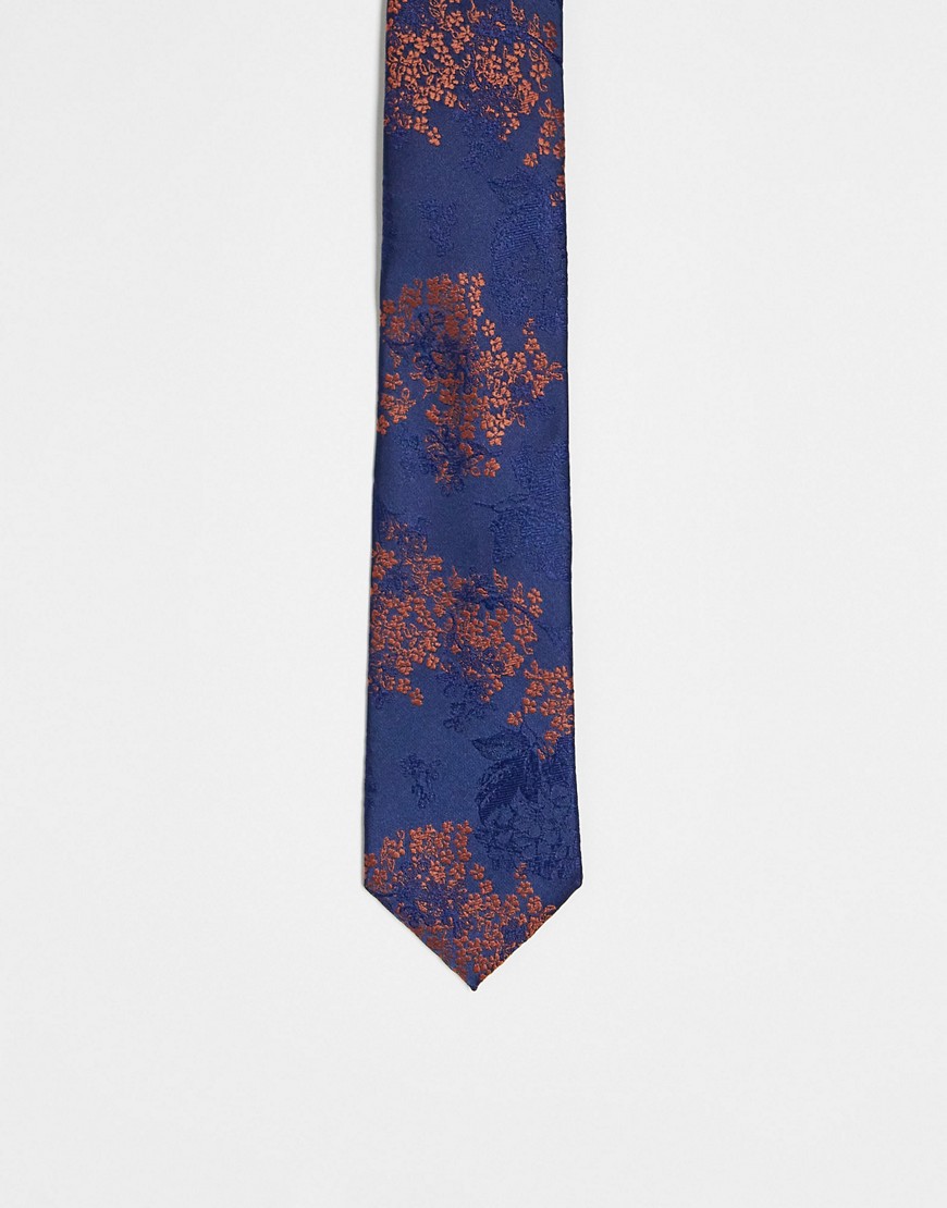 ASOS DESIGN - Cravatta sottile blu navy a fiori arancioni-Multicolore Cravatta uomo Multicolore