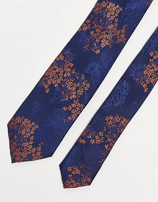 Asos Uomo Accessori Cravatte e accessori Cravatte Cravatta sottile blu navy a fiori arancioni 
