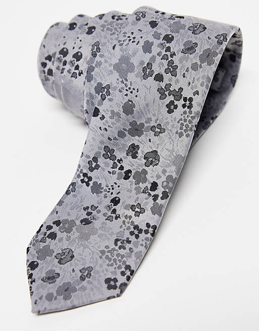 Asos Uomo Accessori Cravatte e accessori Cravatte Cravatta sottile color argento a fiori e bretelle nere 