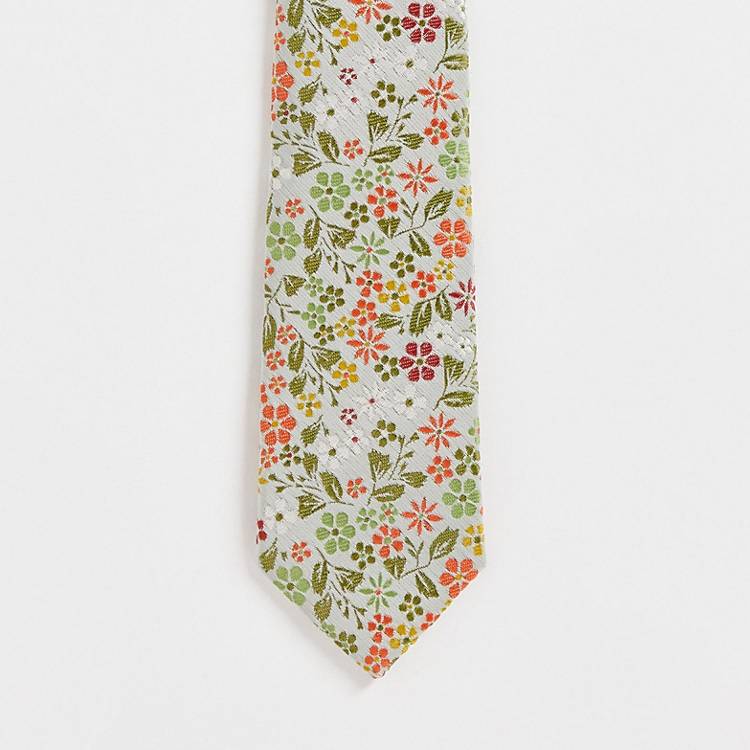 LGREEN Cravatta sottile con motivo floreale salvia Asos Uomo Accessori Cravatte e accessori Cravatte 