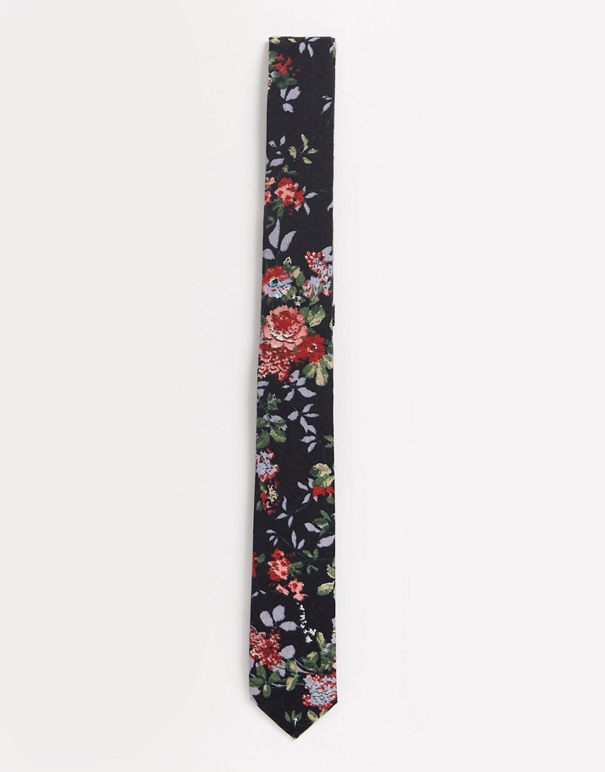 ASOS DESIGN - Cravatta sottile con stampa floreale scura-Nero