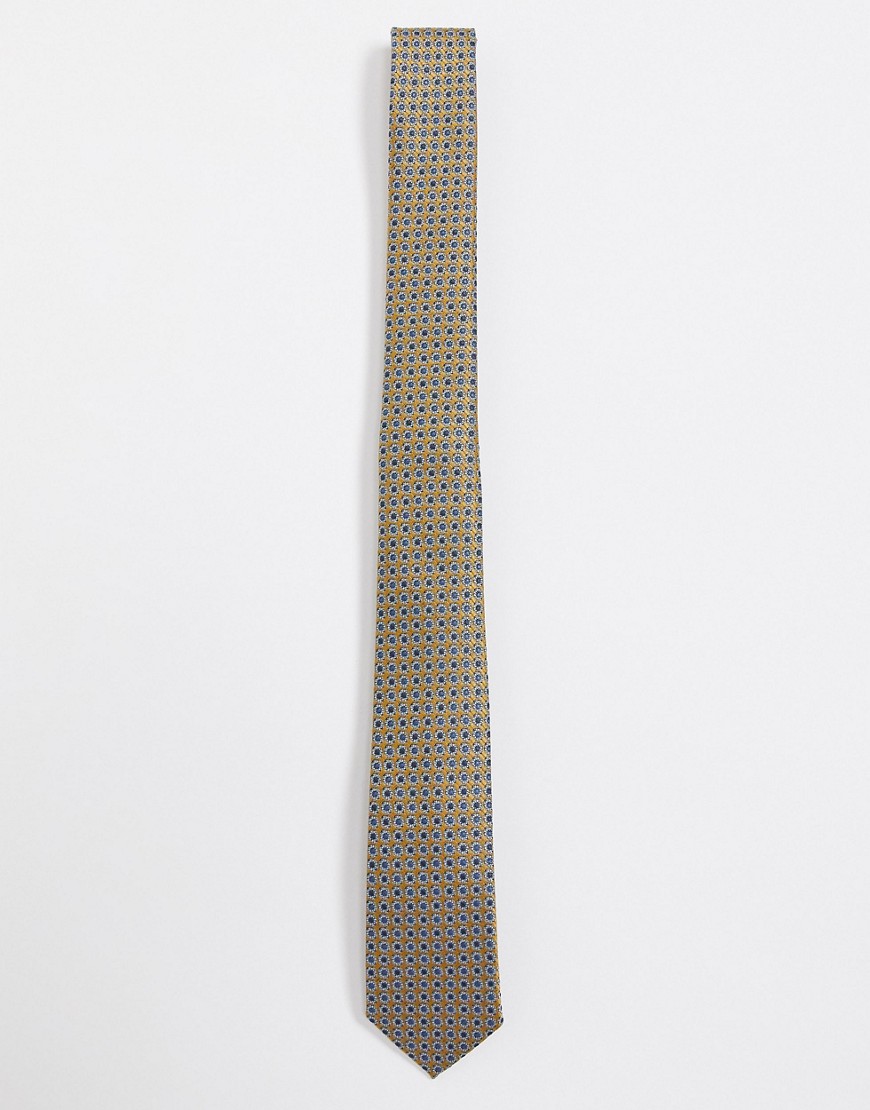 ASOS DESIGN - Cravatta sottile con stampa geometrica color senape-Giallo