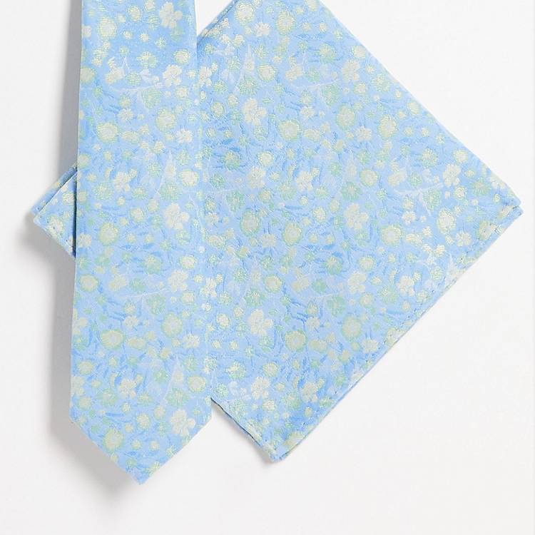 MBLUE Cravatta sottile e fazzoletto da taschino e verde a fiori Asos Uomo Accessori Cravatte e accessori Cravatte 