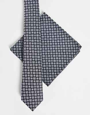 DESIGN - Cravatta Sottile E Fazzoletto Da Taschino Con Stampa Geometrica In Nero E Bianco