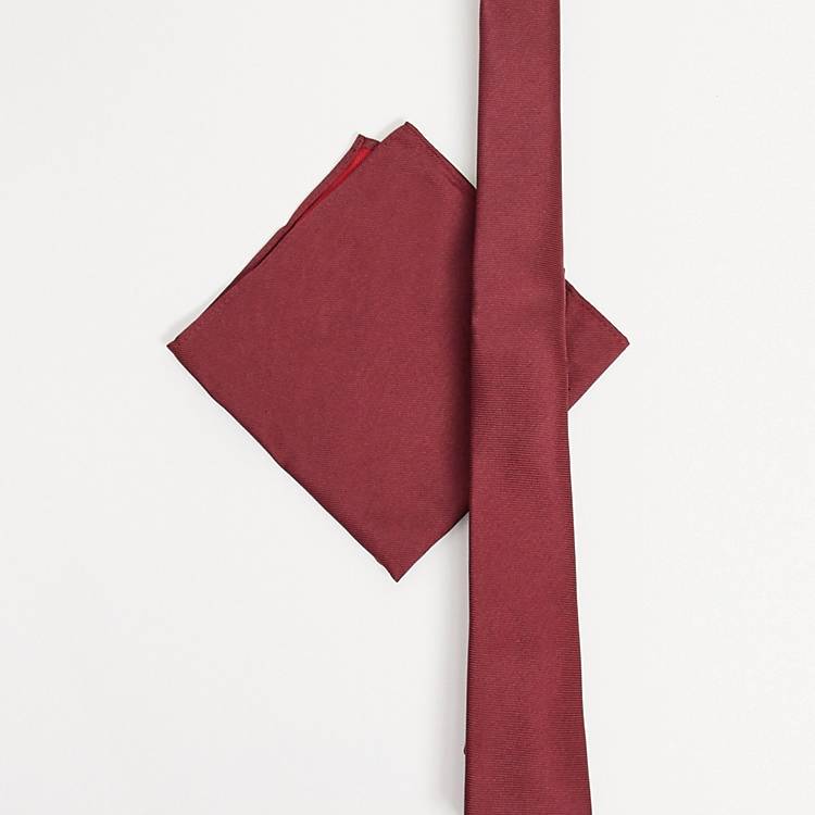 Cravatta sottile e fazzoletto da taschino in raso bordeaux Asos Uomo Accessori Cravatte e accessori Cravatte 