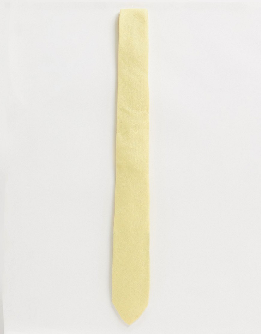 ASOS DESIGN - Cravatta sottile in lino giallo limone