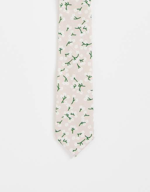 Cravatta sottile in lino pallido a fiori Asos Uomo Accessori Cravatte e accessori Cravatte 