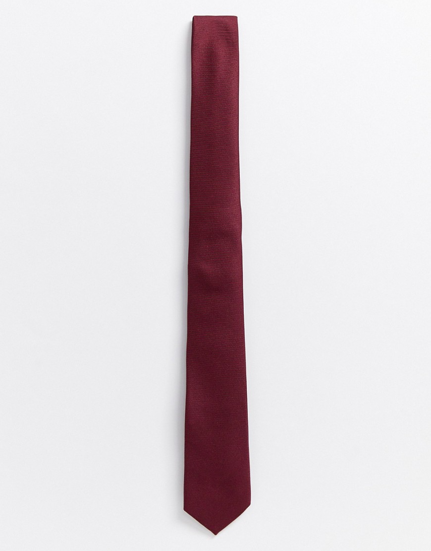 ASOS DESIGN - Cravatta sottile in raso bordeaux-Rosso