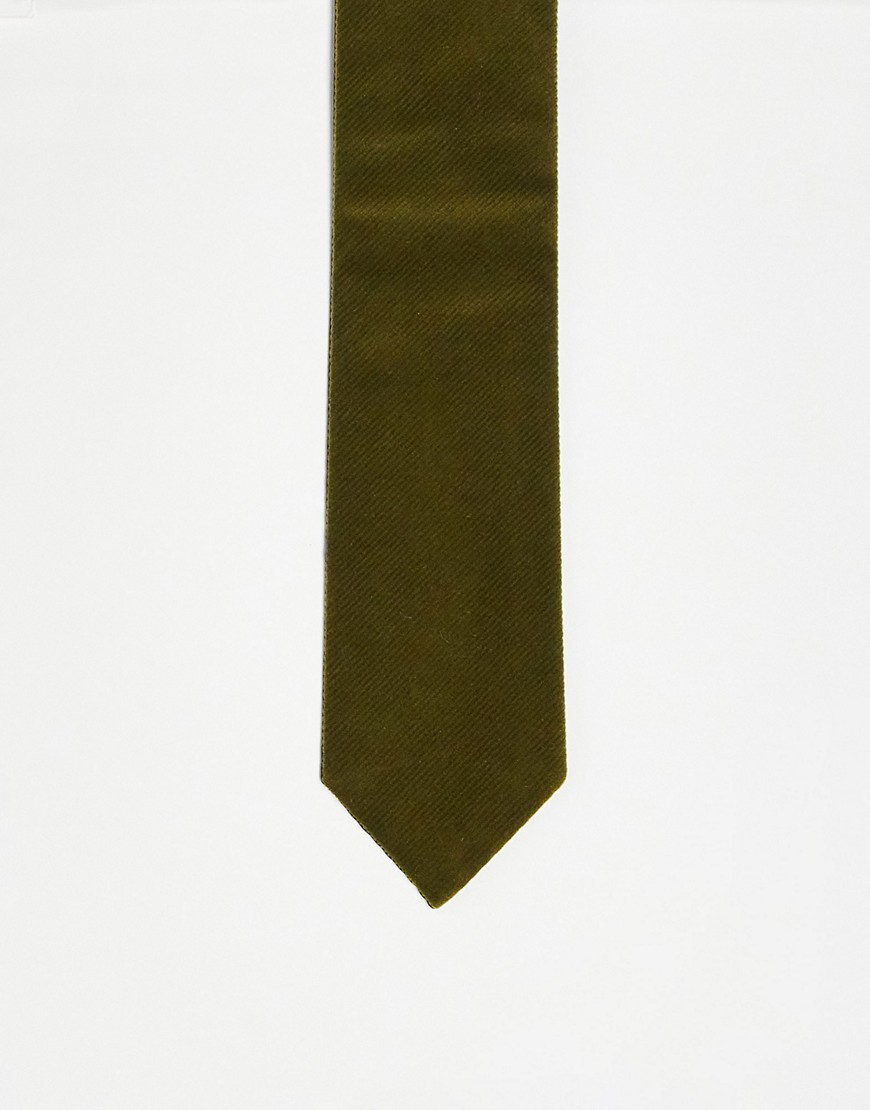 ASOS DESIGN - Cravatta sottile in velluto a coste kaki-Verde Cravatta uomo Verde