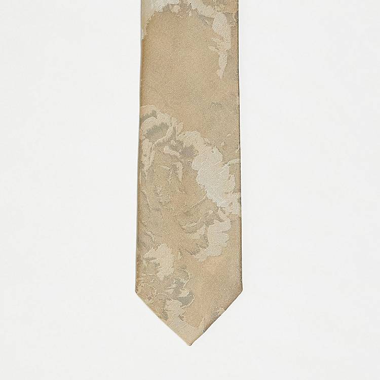 Asos Uomo Accessori Cravatte e accessori Cravatte Cravatta sottile oversize color oro a fiori color argento 