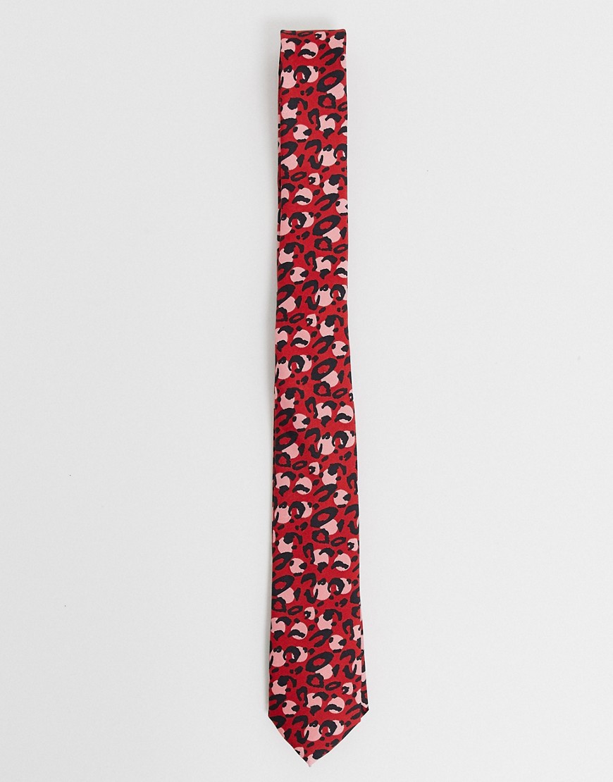 ASOS DESIGN - Cravatta sottile rosa leopardato acceso