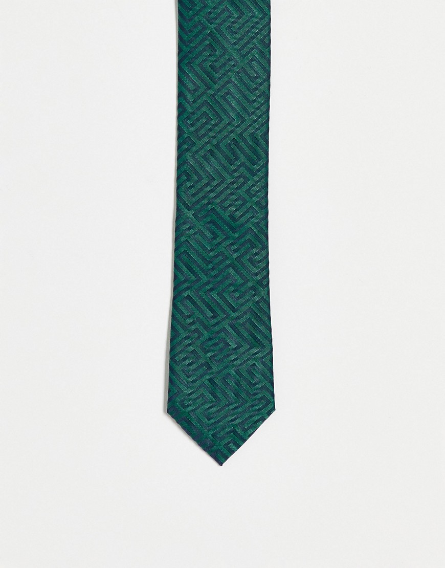 Cravatta sottile verde e blu navy con motivi geometrici-Multicolore - ASOS DESIGN Cravatta uomo Multicolore