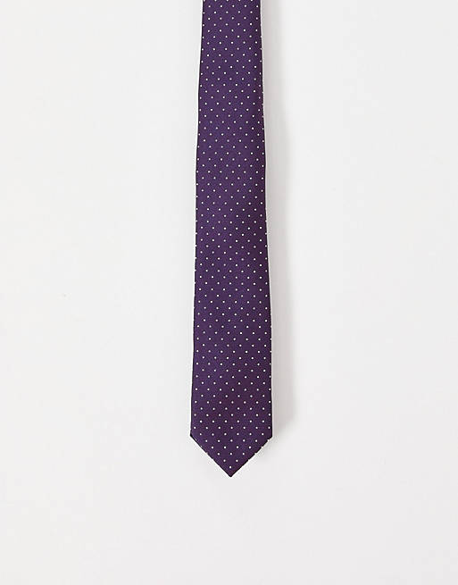 Asos Uomo Accessori Cravatte e accessori Cravatte Cravatta sottile viola scuro con pois piccoli bianchi 