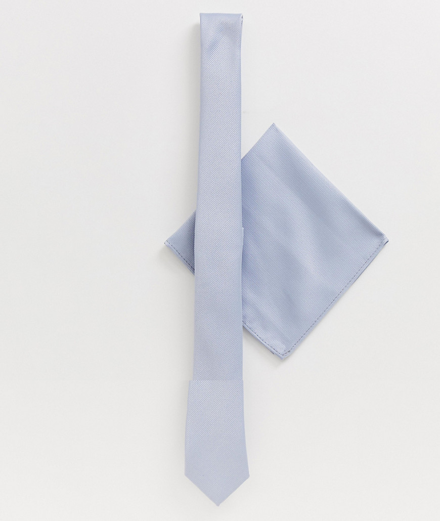 ASOS DESIGN - Cravatta stretta e fazzoletto da taschino azzurri testurizzati-Multicolore