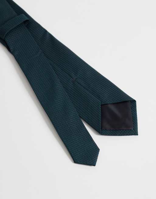ASOS DESIGN - Cravatta testurizzata e fazzoletto da taschino verde smeraldo, 3 di 3