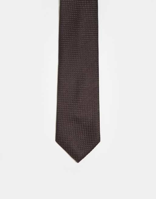 ASOS DESIGN - Cravatta testurizzata marrone scuro