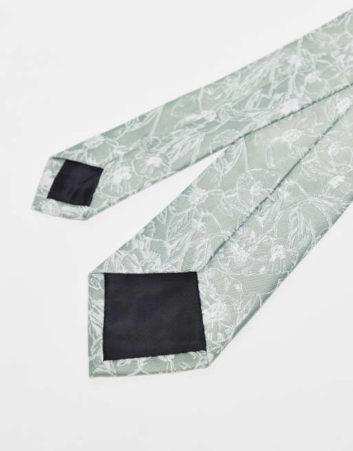 ASOS DESIGN - Cravatta verde salvia con stampa a fiori, 3 di 3