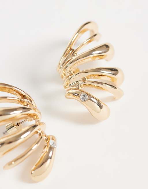 ASOS DESIGN Crawler earring in gold tone with diamante detail, 3 of 4