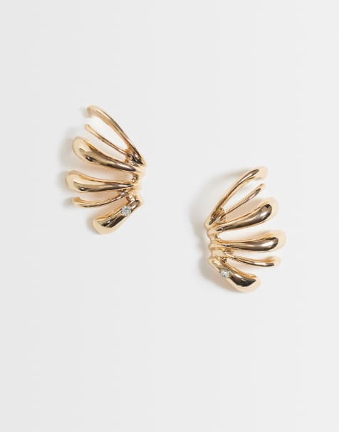 ASOS DESIGN crawler earrings in gold tone with diamante detail - view 1