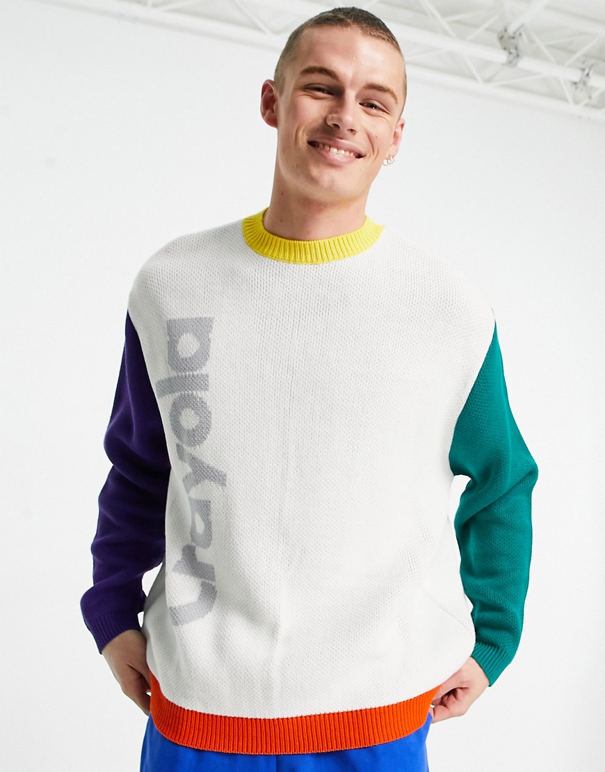 Asos Design Crayola Jacquard Knit Sweater With Multi Color Sleeves