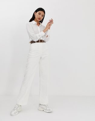 cream flared trousers