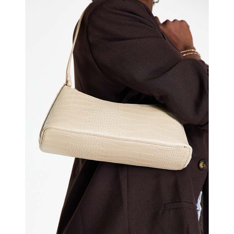 Beige croc-effect baguette bag