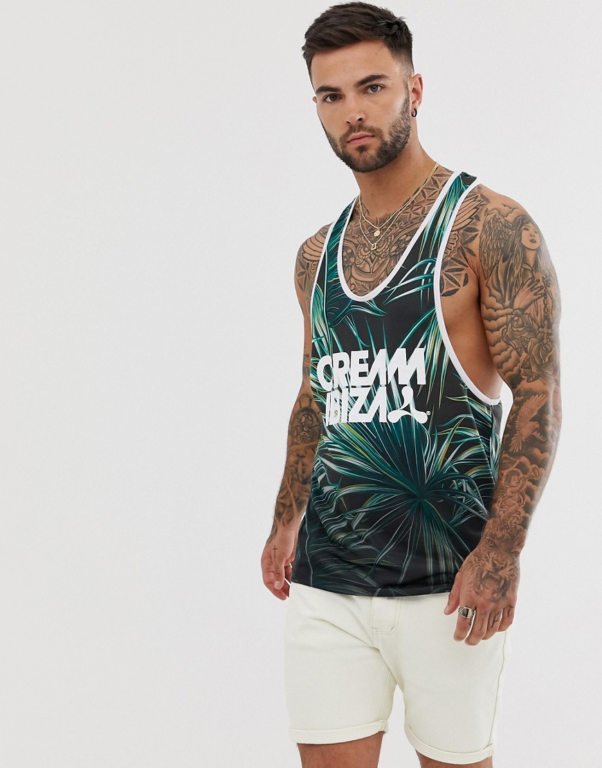 ASOS DESIGN – Cream Ibiza – Blommigt linne med extrem brottarrygg-Flerfärgad