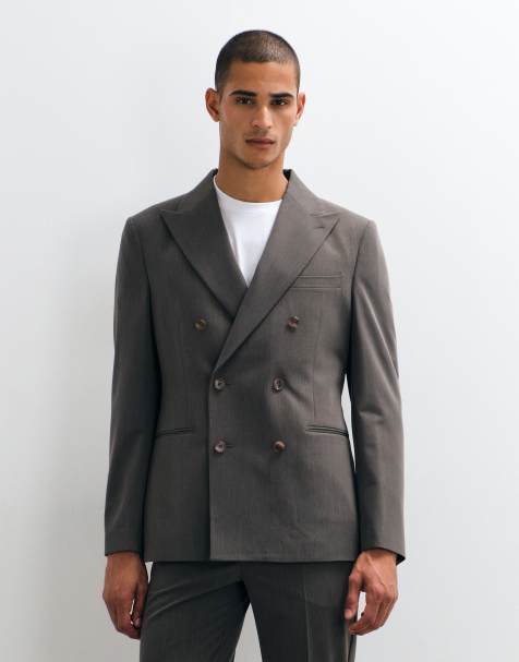 ASOS DESIGN crease resistant double breasted suit jacket in dark brown - view 1