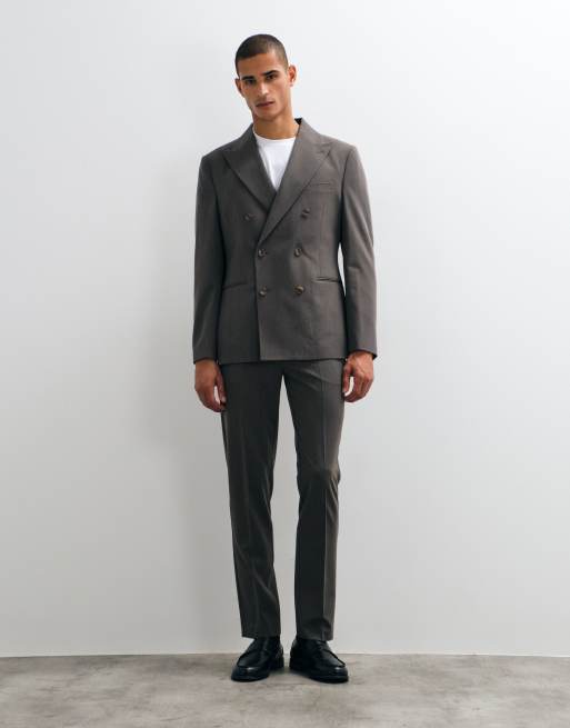 ASOS DESIGN crease resistant double breasted suit jacket in dark brown, 2 of 5