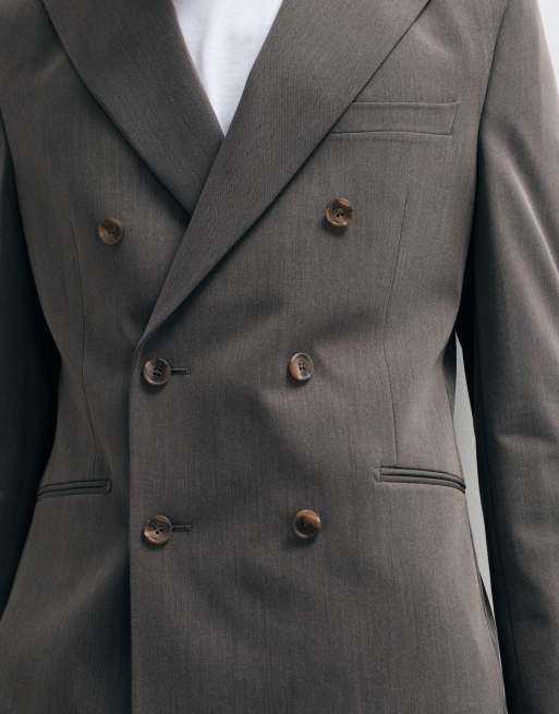 ASOS DESIGN crease resistant double breasted suit jacket in dark brown, 5 of 5