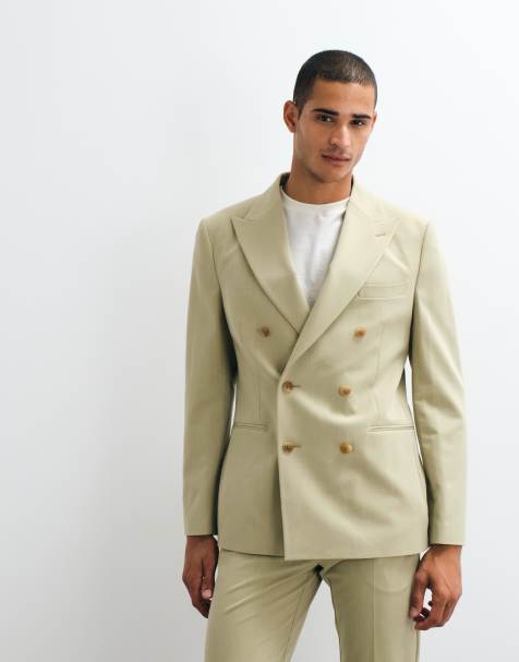 ASOS DESIGN crease resistant double breasted suit jacket in olive green - view 1