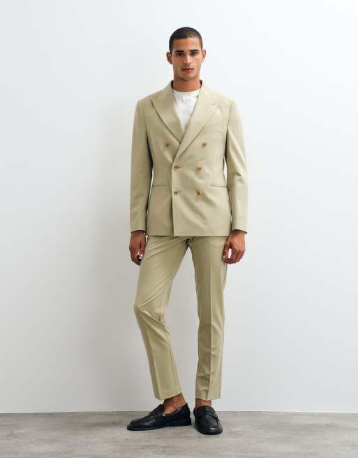 ASOS DESIGN crease resistant double breasted suit jacket in olive green, 2 of 5