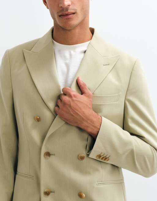 ASOS DESIGN crease resistant double breasted suit jacket in olive green, 3 of 5