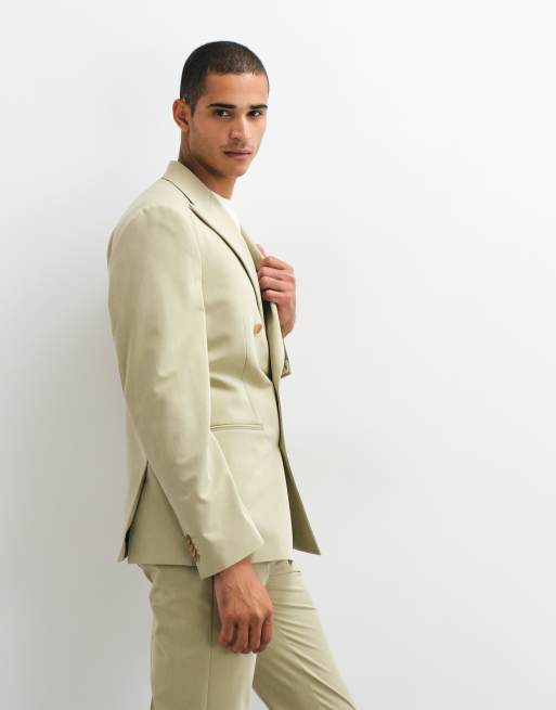 ASOS DESIGN crease resistant double breasted suit jacket in olive green, 4 of 5