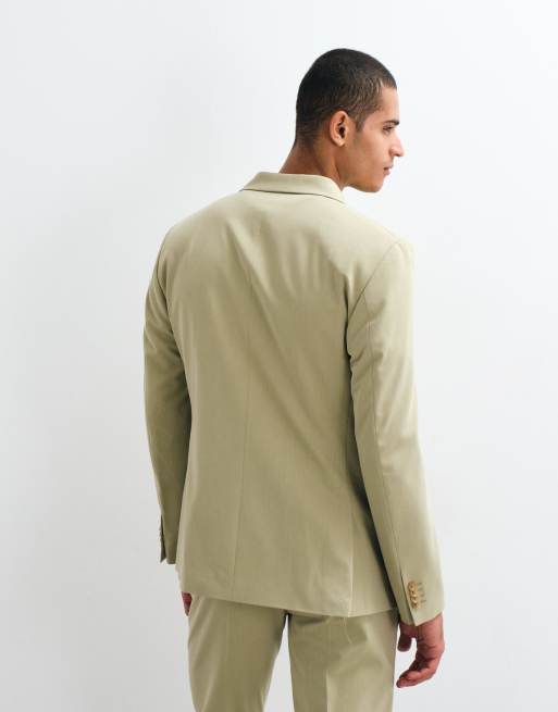 ASOS DESIGN crease resistant double breasted suit jacket in olive green, 5 of 5