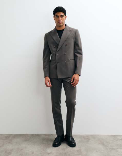 ASOS DESIGN crease-resistant double-breasted suit jacket & slim suit pants in dark brown - view 1