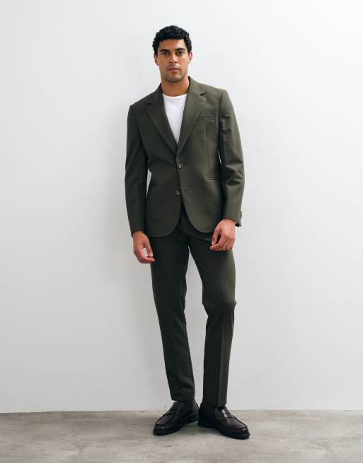 ASOS DESIGN crease resistant slim suit jacket in olive green, 3 of 5
