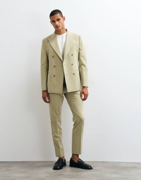 ASOS DESIGN crease resistant slim suit pants in olive green - view 1